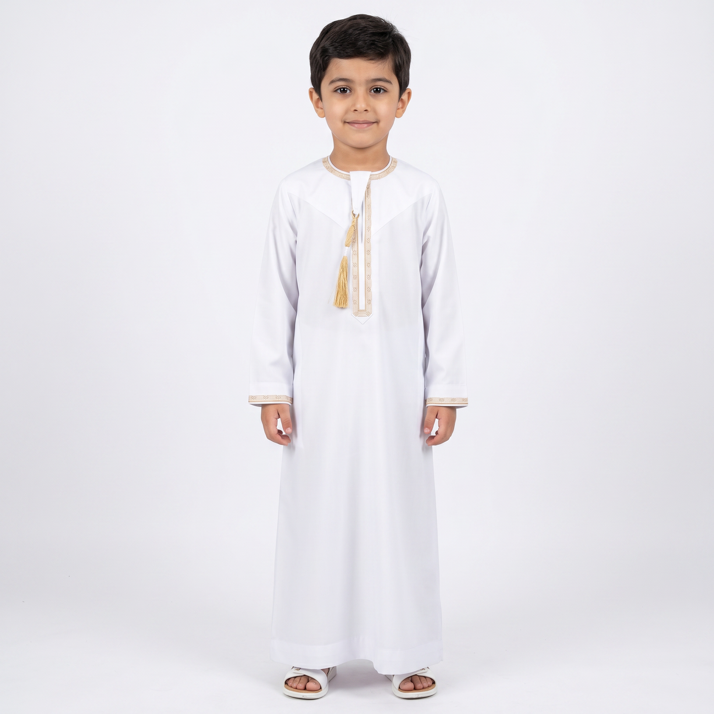 White Kids Omani Embroidered Thobe