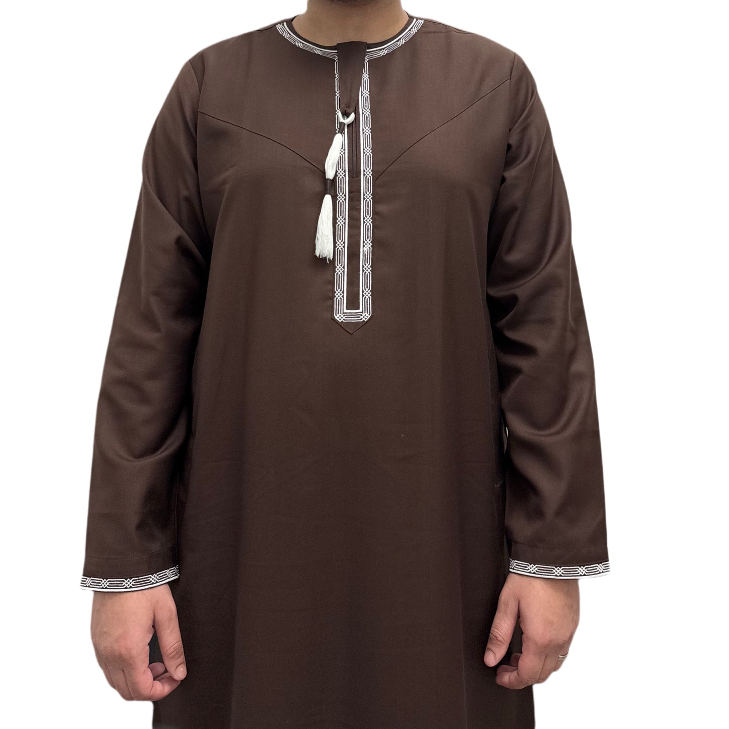 Dark Brown Embroidered Omani Thobe