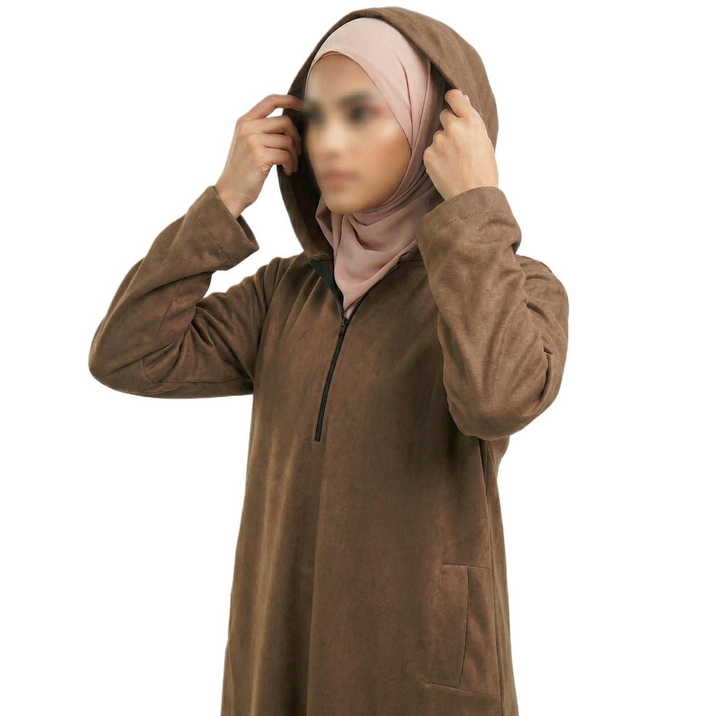 Brown Hooded Suede Women’s Abaya