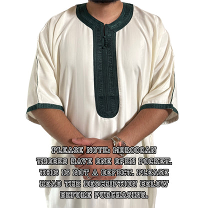 Off white (Green Embroidery) Moroccan Gandoura Thobe