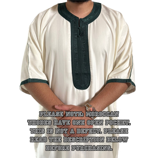 Off white (Green Embroidery) Moroccan Gandoura Thobe