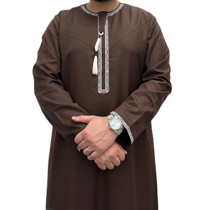 Dark Brown Embroidered Omani Thobe
