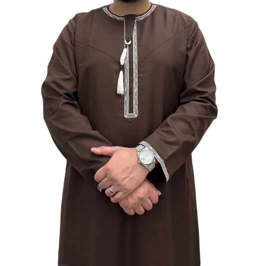 Dark Brown Embroidered Omani Thobe