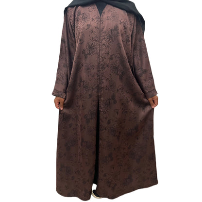 Brown Open Abaya Floral Embroidered Sahara Styles