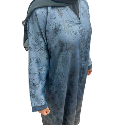 Blue Open Abaya Floral Embroidered Sahara Styles