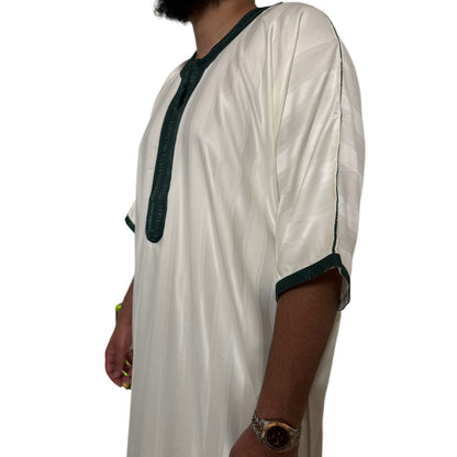 Off white (Green Embroidery) Moroccan Gandoura Thobe