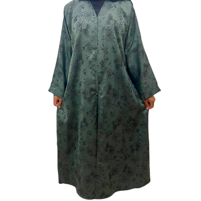 Green Open Abaya Floral Embroidered Sahara Styles