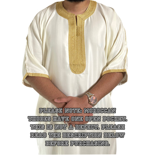 Off white (Gold Embroidery) Moroccan Gandoura Thobe