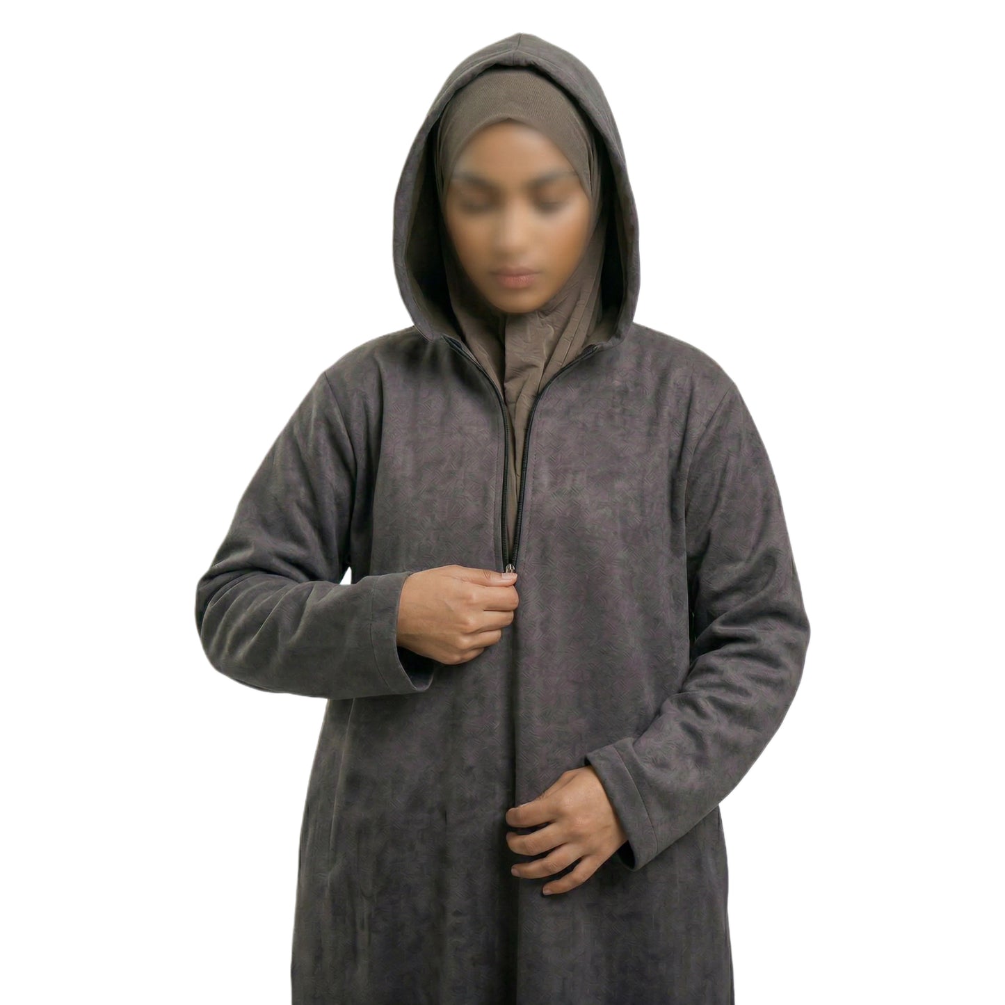 Grey Hooded Suede Women’s Abaya