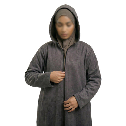 Grey Hooded Suede Women’s Abaya