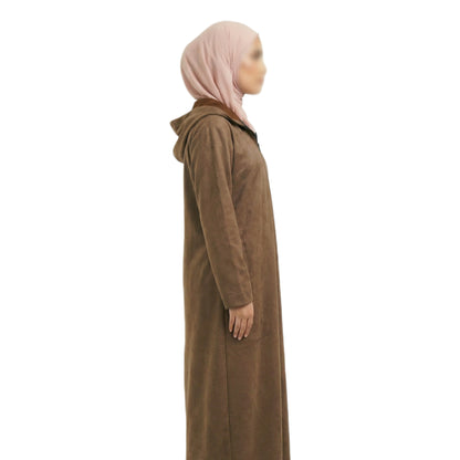 Brown Hooded Suede Women’s Abaya