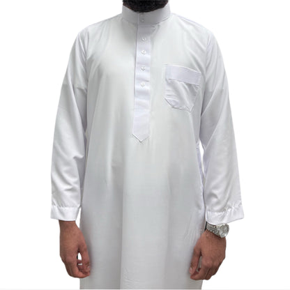 White Saudi Thobe Sahara Styles Front View