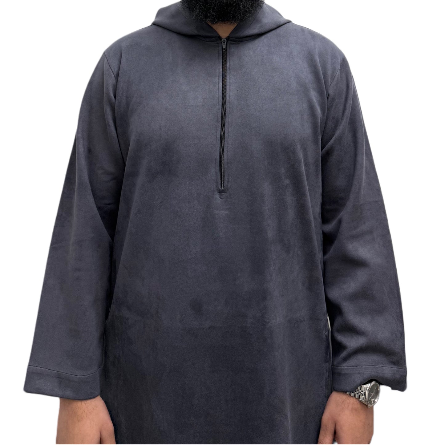 Grey Hooded Suede Thobe