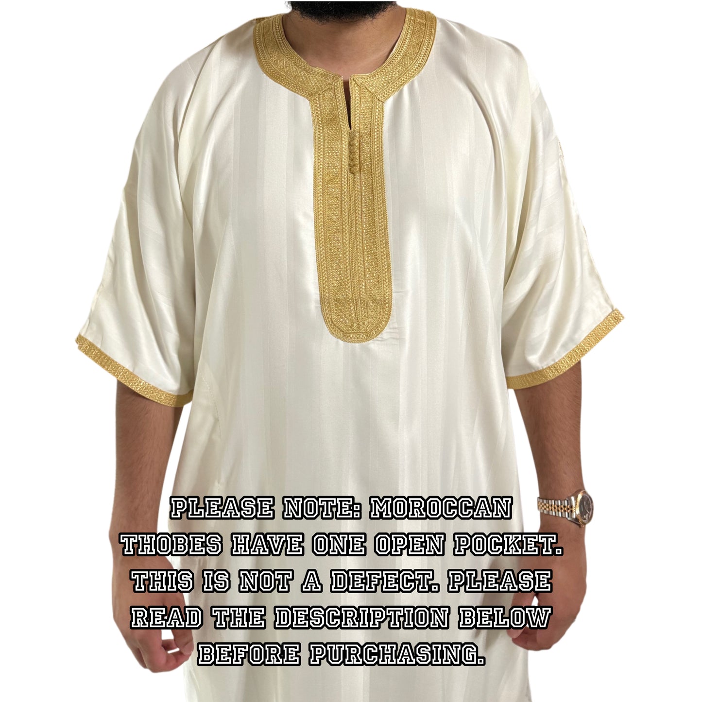 Off white (Gold Embroidery) Moroccan Gandoura Thobe