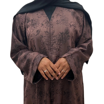 Brown Open Abaya Floral Embroidered Sahara Styles