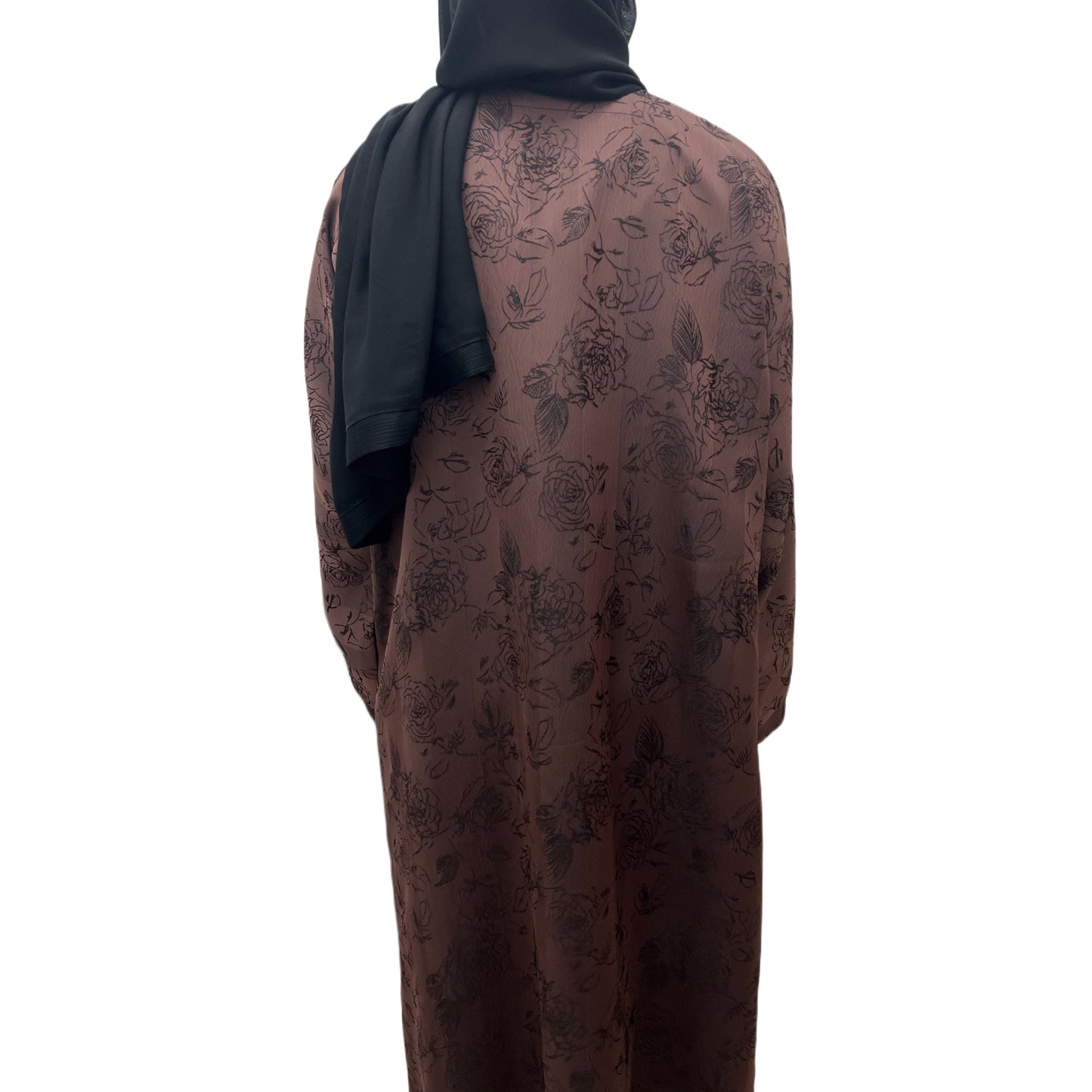 Brown Open Abaya Floral Embroidered