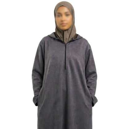 Grey Hooded Suede Women’s Abaya