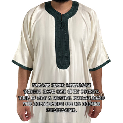Off white (Green Embroidery) Moroccan Gandoura Thobe