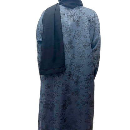 Blue Open Abaya Floral Embroidered Sahara Styles