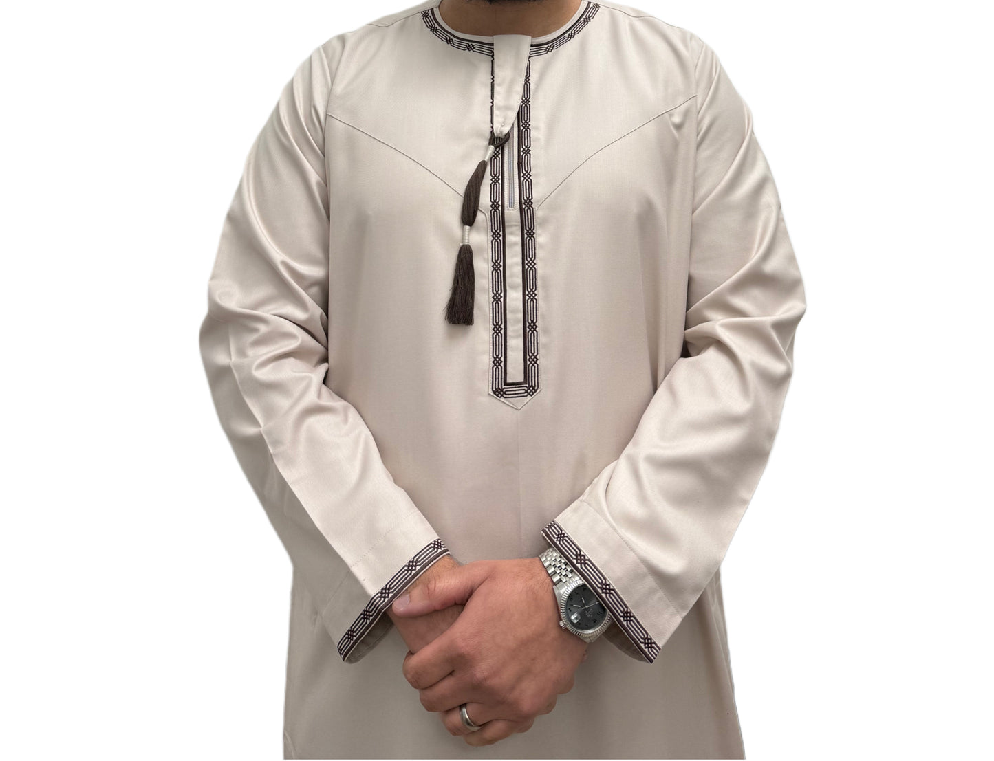 Light Brown Embroidered Omani Thobe