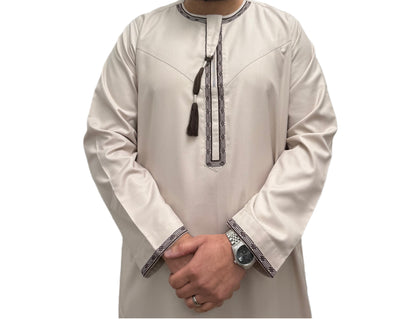 Light Brown Embroidered Omani Thobe
