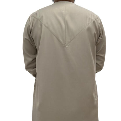 Light Brown Embroidered Omani Thobe Sahara Styles Back View