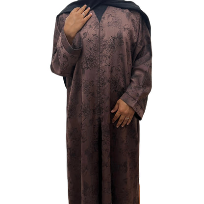 Brown Open Abaya Floral Embroidered Sahara Styles