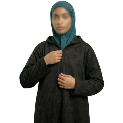 Black Hooded Suede Women’s Abaya