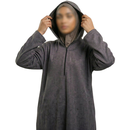 Grey Hooded Suede Women’s Abaya
