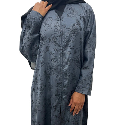 Blue Open Abaya Floral Embroidered Sahara Styles