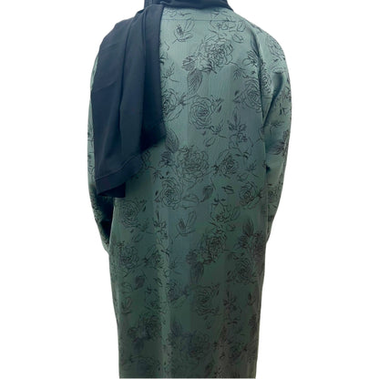 Green Open Abaya Floral Embroidered Sahara Styles