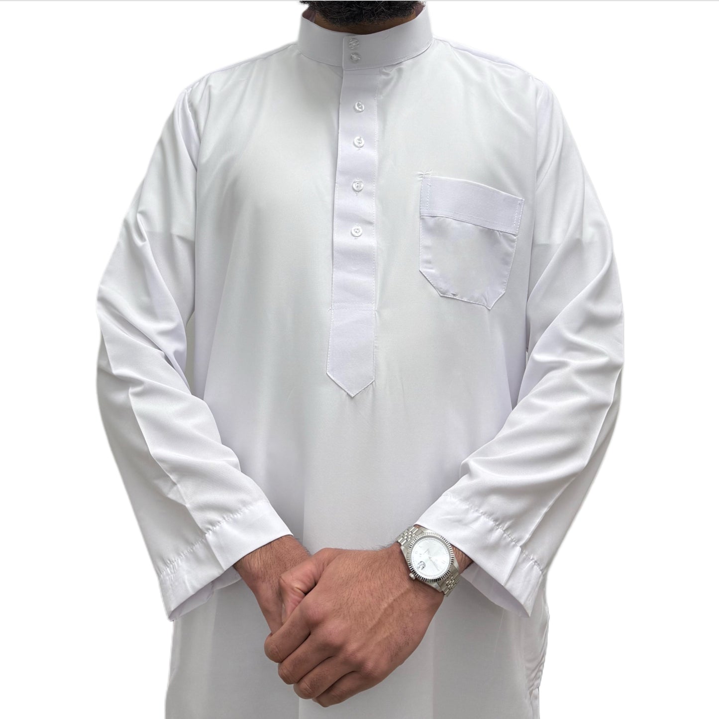 White Saudi Thobe Sahara Styles Front View