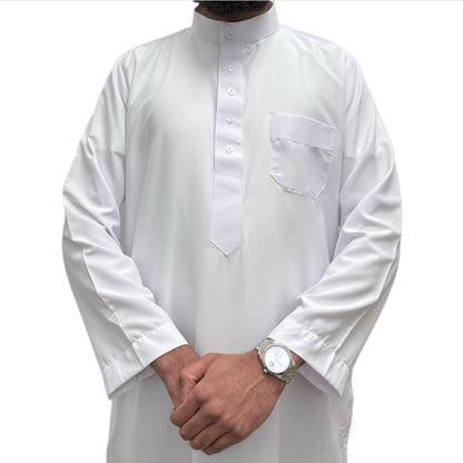 White Saudi Thobe Sahara Styles Front View