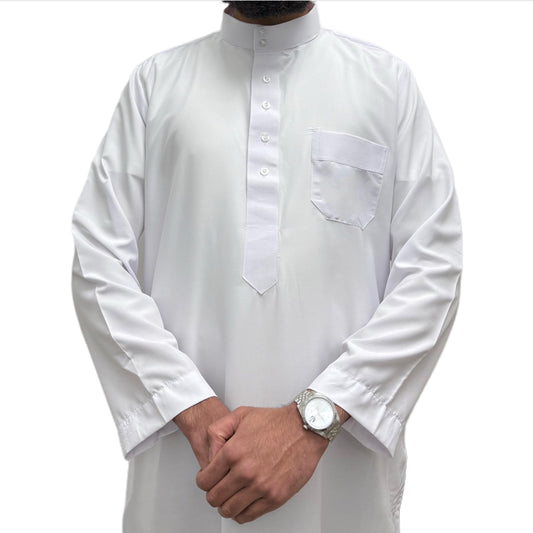 White Saudi Thobe Sahara Styles Front View