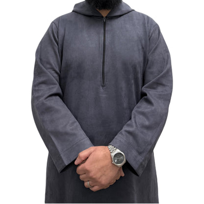 Grey Hooded Suede Thobe