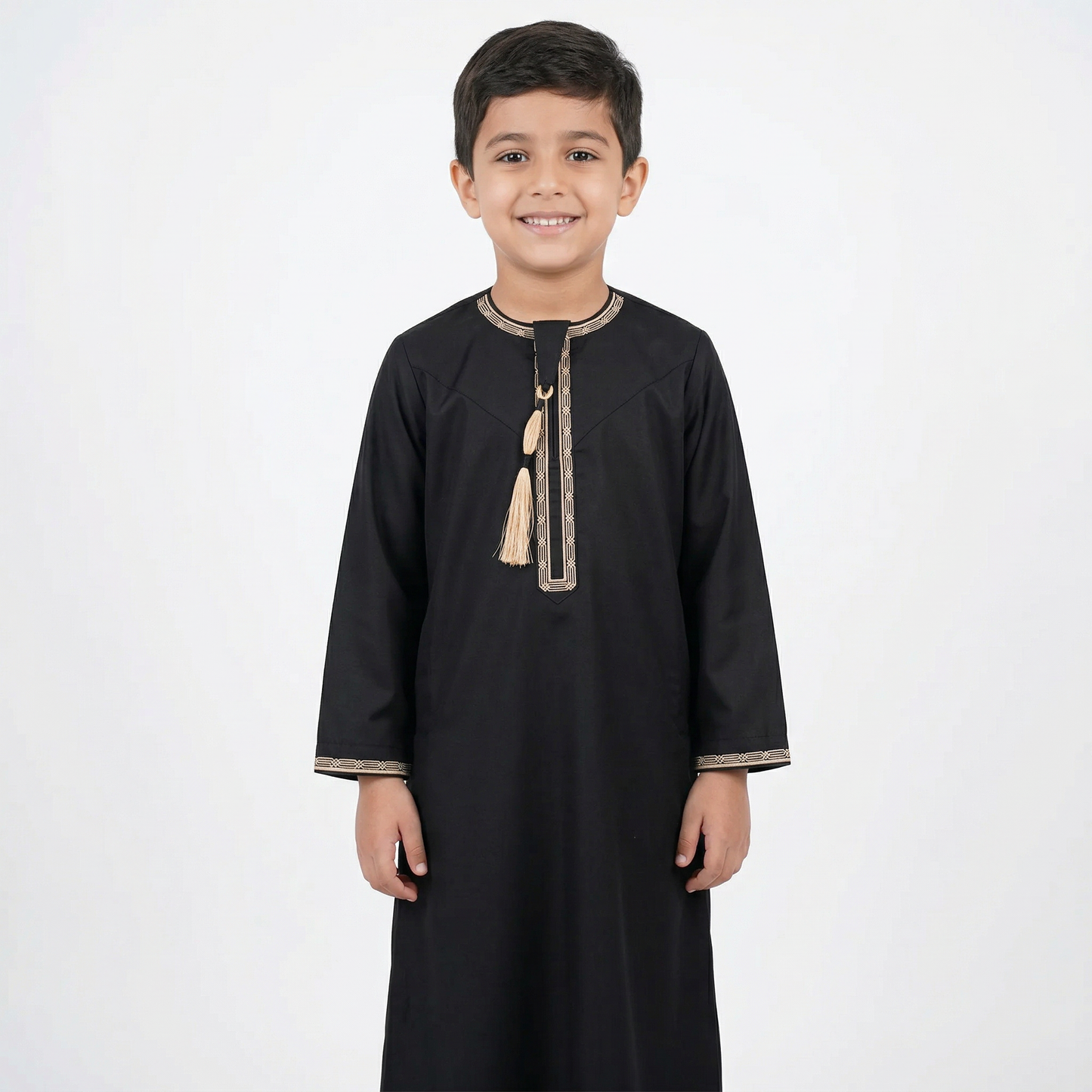 Black Kids Omani Embroidered Thobe