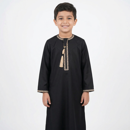 Black Kids Omani Embroidered Thobe
