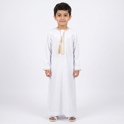 White Kids Omani Embroidered Thobe