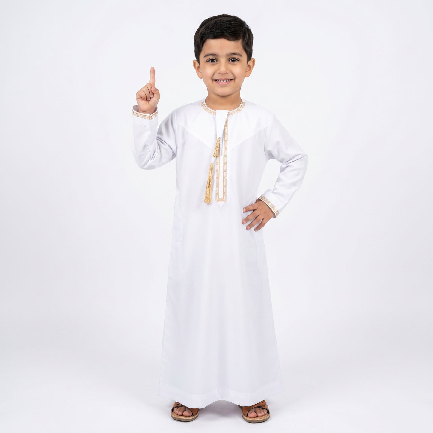 White Kids Omani Embroidered Thobe