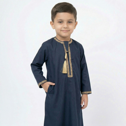 Navy Blue Kids Omani Embroidered Thobe (Copy)
