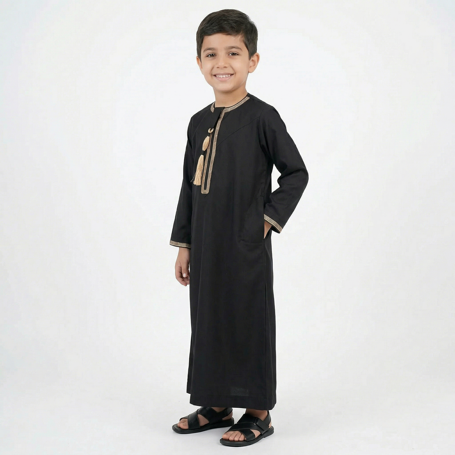 Black Kids Omani Embroidered Thobe
