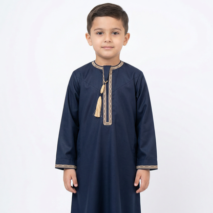 Navy Blue Kids Omani Embroidered Thobe (Copy)