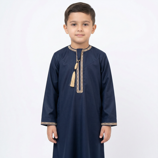 Navy Blue Kids Omani Embroidered Thobe (Copy)